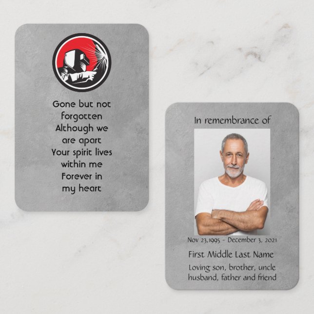 Memorial Pocket Keepake Welder Welding Visitenkarte (Vorne/Hinten)