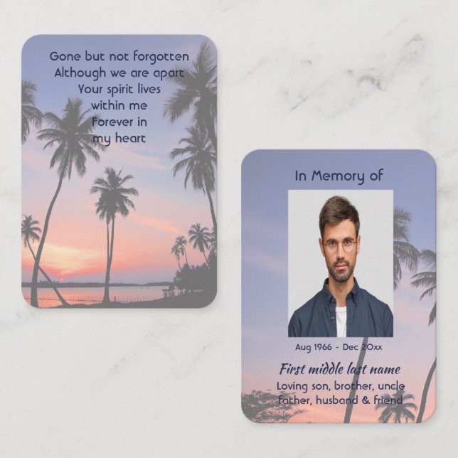 Memorial Pocket Keepsake Tropical Beach Paradise  Visitenkarte (Vorne/Hinten)