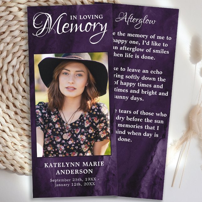 Memorial Prayer Card Foto Lila Marble Beerdigung (Von Creator hochgeladen)