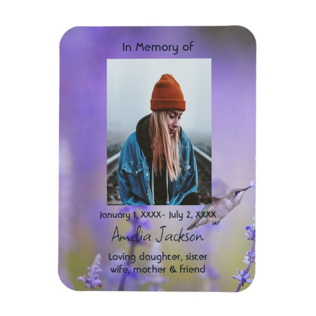 Memorial Prayer Card Hummingbird Lavender Blume Magnet (Vertikal)