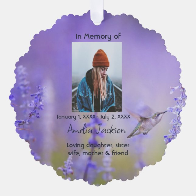 Memorial Prayer Card Hummingbird Lavender Blume Ornament Karte (Vorderseite)