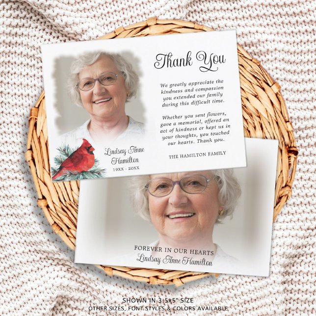 Memorial Red Kardinal Evergreen 2 Fotos Vielen Dan Dankeskarte (Von Creator hochgeladen)