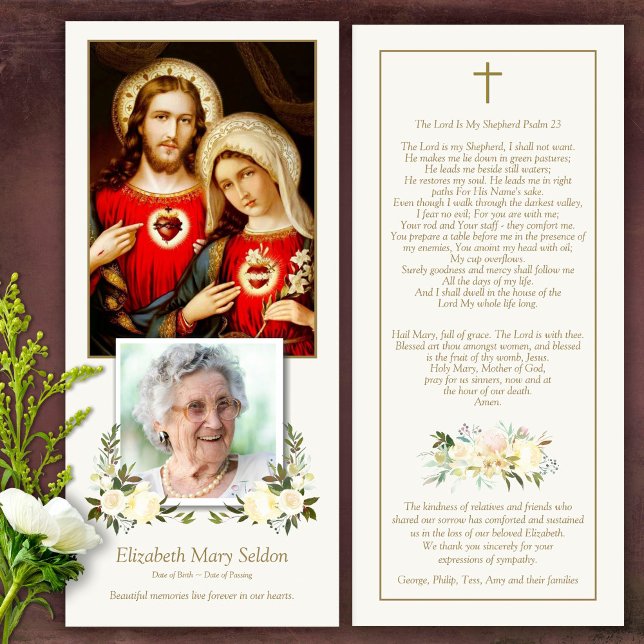 Memorial Sacred Hearts Beerdigung Danke Karte (Catholic, Religious, Celebration of Life, In Loving Memory of, Forever in our hearts, funeral cards)