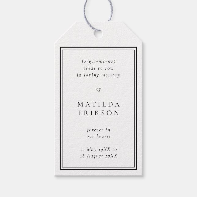 Memorial Seed Packs | Elegantes Begräbnisgeschenk Geschenkanhänger (Vorderseite)