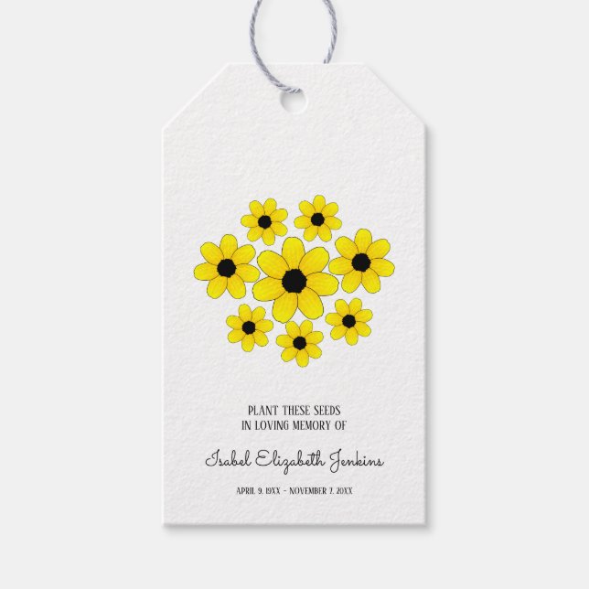 Memorial Seeds Yellow Daisy Beerdigung Keepake Geschenkanhänger (Vorderseite)