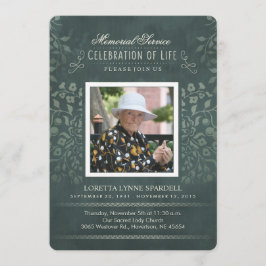 Memorial Service Aquamarin Floral Foto Custom Einl Einladung