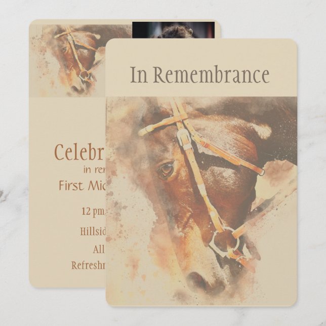 Memorial Service Classic Watercolor Pferd Einladung (Vorne/Hinten)