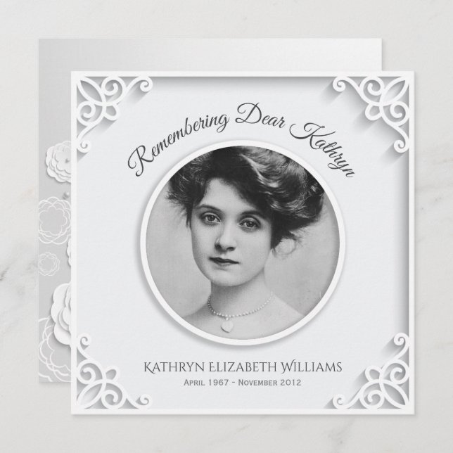 Memorial Service Einfach Weiß Elegantes Foto Einladung (Vorne/Hinten)