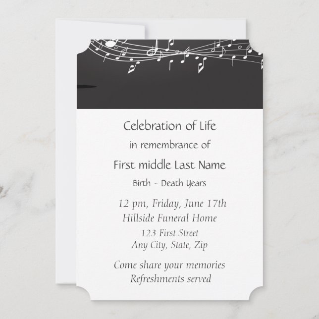 Memorial Service Einladen von Musiknoten Einladung (Rückseite)