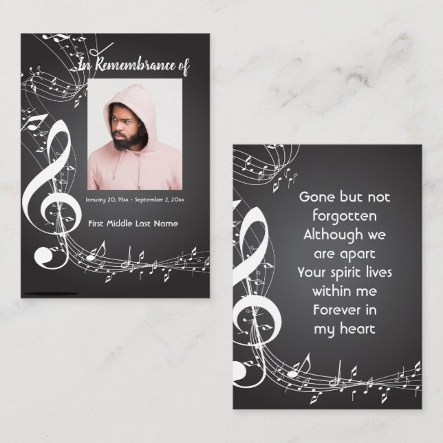 Memorial Service Einladen von Musiknoten Visitenkarte (Vorne/Hinten)