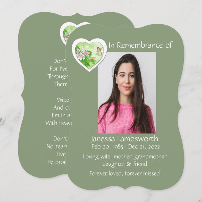 Memorial Service Einladung Wasserfarbe Hummingbird (Vorne/Hinten)