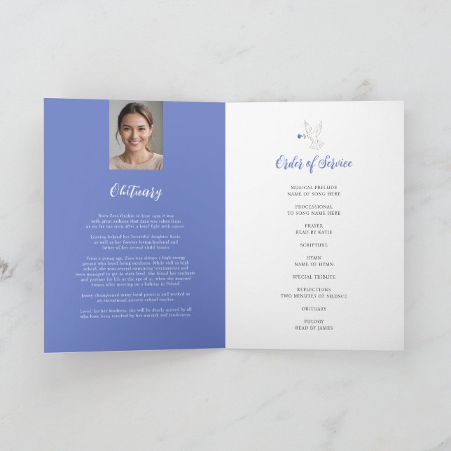 Memorial service funeral dove blue rose photo programm (Innenseite)
