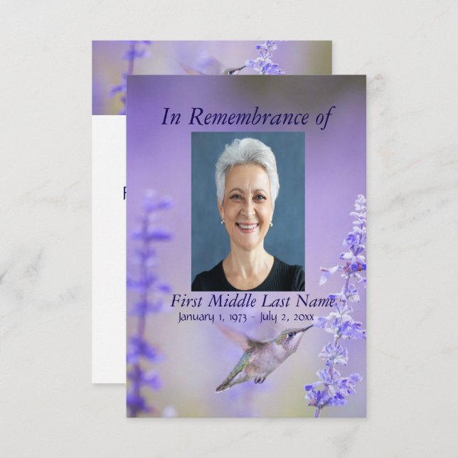 Memorial Service Hummingbird Lavender Custom Einladung (Vorne/Hinten)