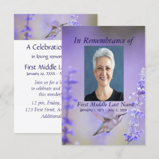 Memorial Service Hummingbird Lavender Custom Einladung