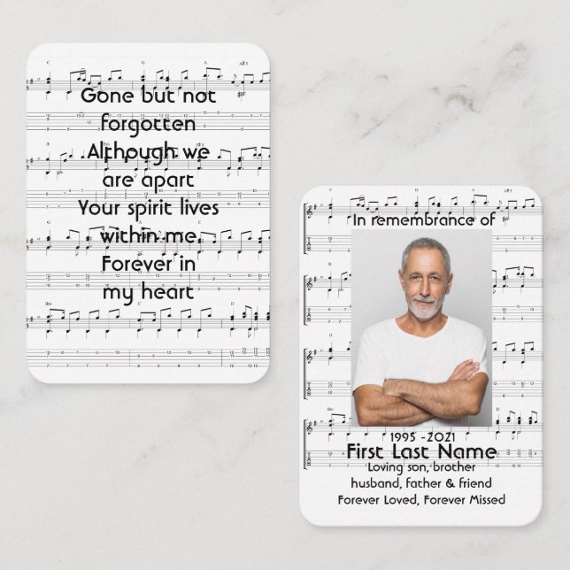 Memorial Service Invite Music Notes background Visitenkarte (Vorne/Hinten)