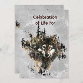 Memorial Service Invite Wolf Wolves Animal art Einladung