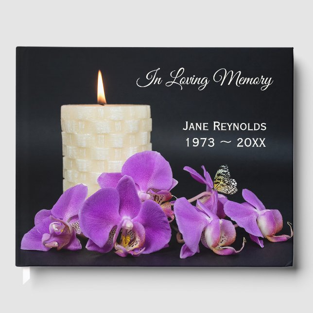 Memorial Service Orchids and Butterfly with Candle Gästebuch (Vorderseite)
