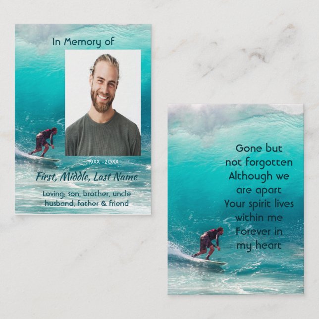 Memorial  Service Wave Surfer Water Telefonnummerkarte (Vorne/Hinten)
