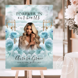 Memorial Sign - Blue Rose & Gold Gates - Beileid Poster