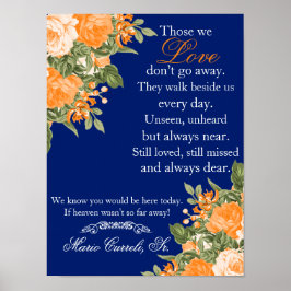 Memorial Sign - Orange Blume über Navy Blue Poster