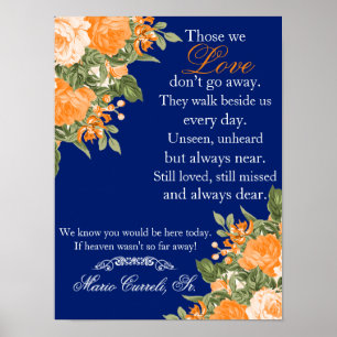 Memorial Sign - Orange Blume über Navy Blue Poster