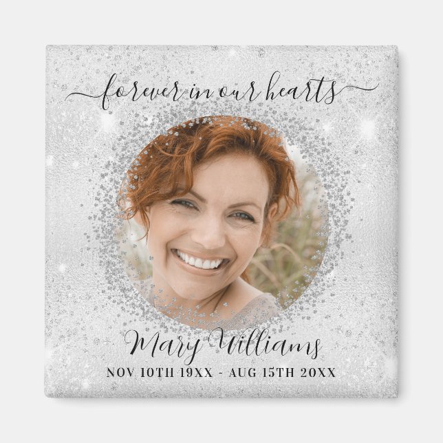 Memorial silbernen Glitzern Foto für immer Liebe Magnet (Vorne)