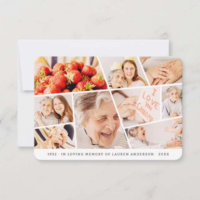 Memorial Simple Modern 9 Fotos Gebet Dankeskarte (Vorderseite)