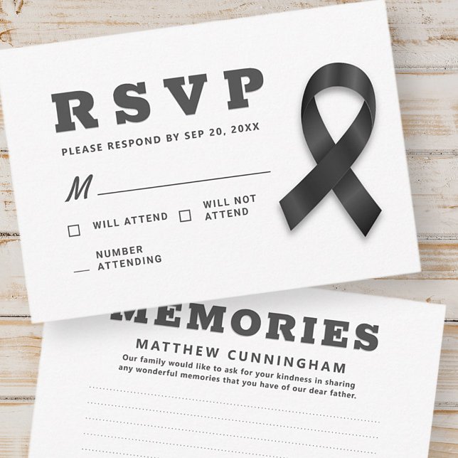 Memorial Simple Modern Erinnerungen Black Ribbon RSVP Karte (Von Creator hochgeladen)