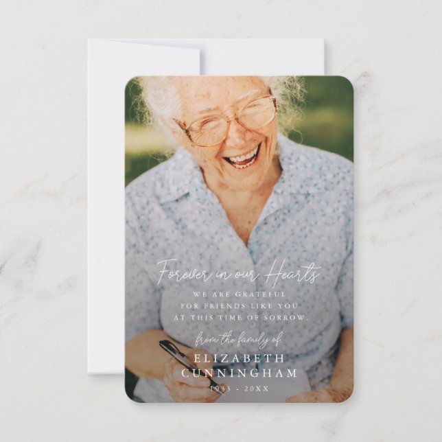 Memorial Simple Modern Forever in unserem Herz-Fot Dankeskarte (Vorderseite)