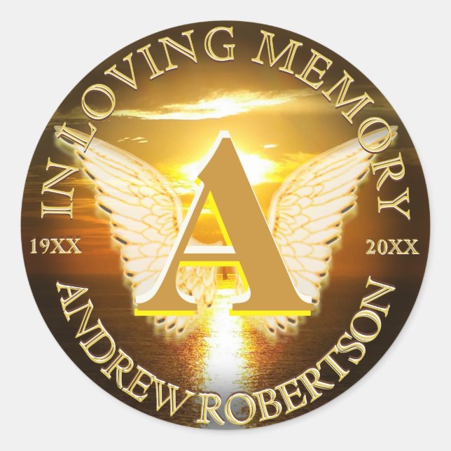 Memorial Sunset Ocean Monogram Runder Aufkleber (Vorderseite)