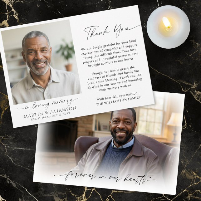 Memorial Thank You 2 Photo In Loving Memory Script Dankeskarte (Von Creator hochgeladen)