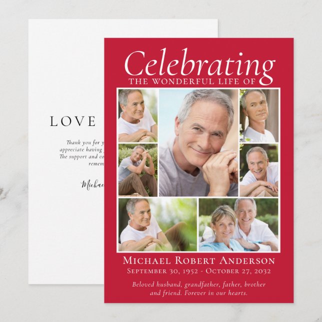 Memorial Tribute Foto Collage Achtung Vielen Dank Dankeskarte (Vorne/Hinten)