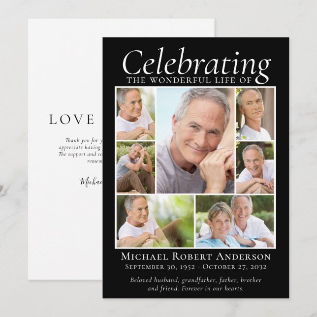 Memorial Tribute Foto Collage Achtung Vielen Dank Dankeskarte (Vorne/Hinten)