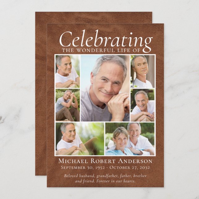 Memorial Tribute Foto Collage Leather Dankeskarte (Vorne/Hinten)