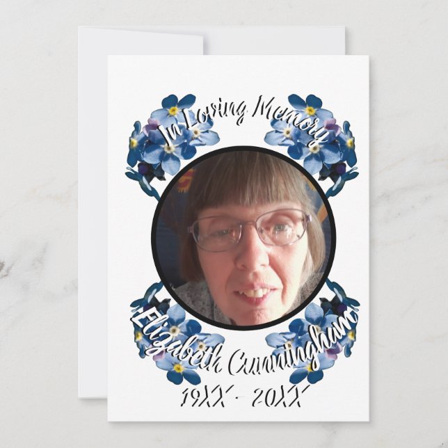 Memorial Vergessen Sie mir nicht Blue Floral Foto  Ankündigung (Vorderseite)