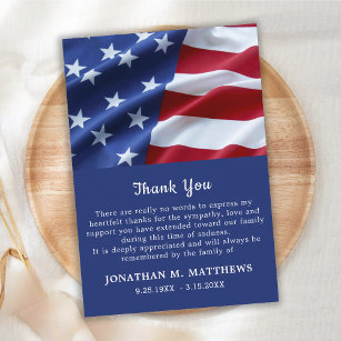 Memorial Veteran Patriotic American Flag Beerdigun Dankeskarte