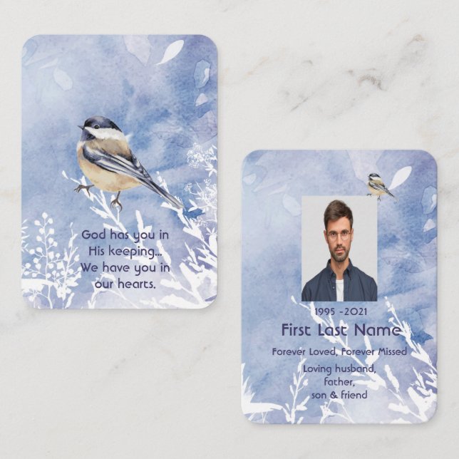 Memorial Watercolor Chickadee Bird Winter Nature Visitenkarte (Vorne/Hinten)
