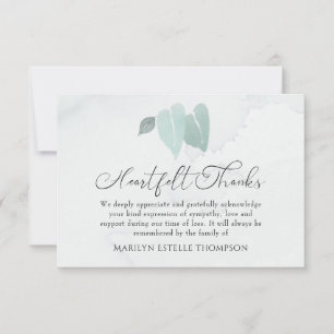 Memorial Watercolor Heart Blätter Herzlichen Dank Dankeskarte