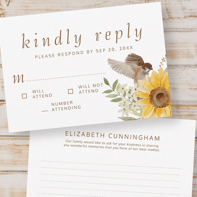 Memorial Watercolor Sonnenblumen Bitte beantworten RSVP Karte (Von Creator hochgeladen)