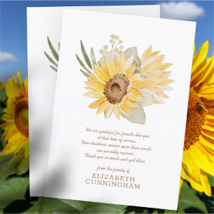 Memorial Watercolor Sunflowers Foliage Botanicals Dankeskarte