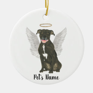 Memorial zum Beileid von Black Pitbull Staffy Keramik Ornament