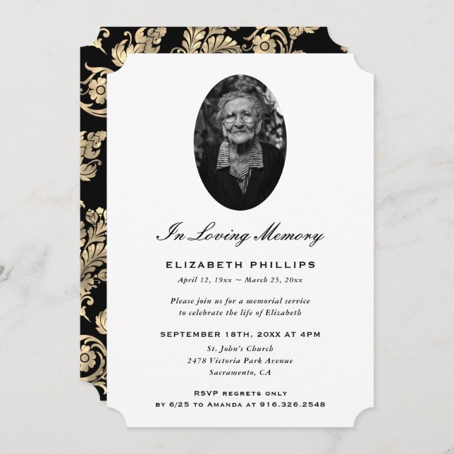 Memorial zum Black Gold Foto Einladung (Vorne/Hinten)