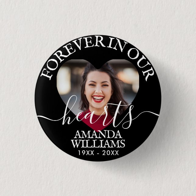 Memorial zum personalisiert Heart Foto Button (Vorderseite)