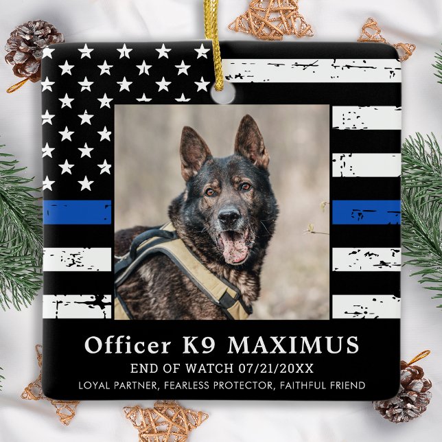 Memorial zum Thema "Thin Blue Line Officer K9 Poli Keramikornament (Von Creator hochgeladen)
