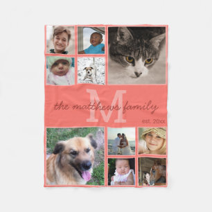 Memories Coral Monogram 10 Photo Collage Fleecedecke