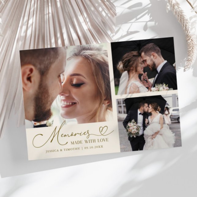 Memories Made With Love Wedding Cream Multi Photo Dankeskarte (Von Creator hochgeladen)