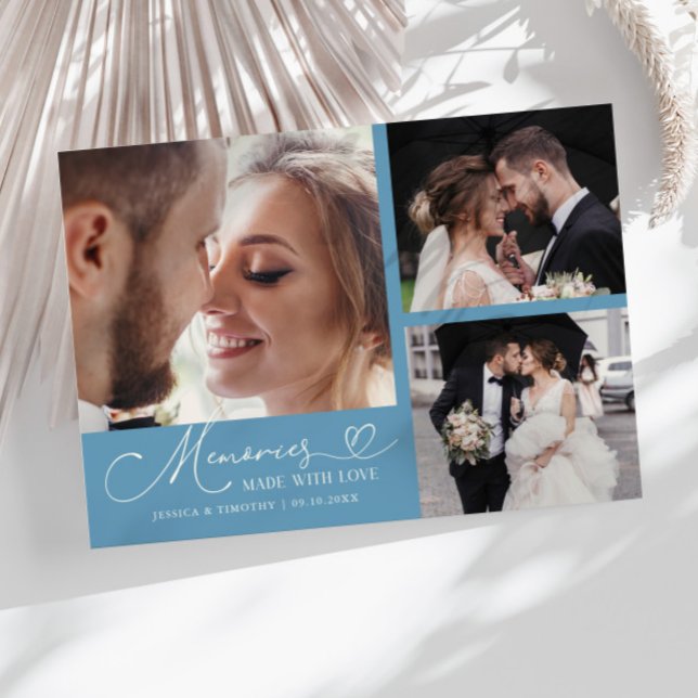 Memories Made With Love Wedding Denim Blue Photo Dankeskarte (Von Creator hochgeladen)