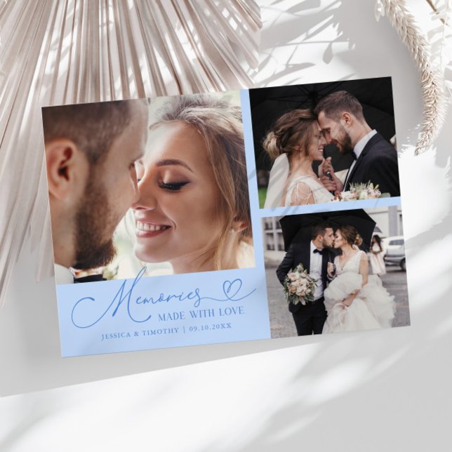 Memories Made With Love Wedding Icy Blue Photo Dankeskarte (Von Creator hochgeladen)