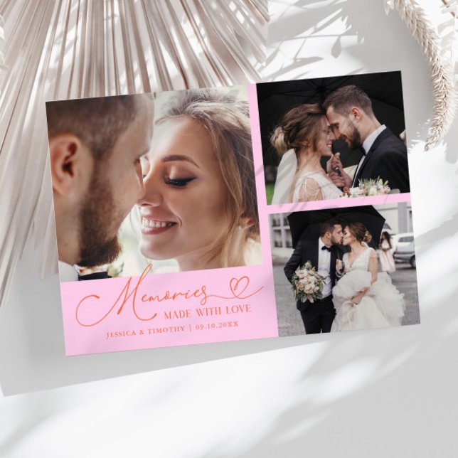 Memories Made With Love Wedding Orange Pink Photo Dankeskarte (Von Creator hochgeladen)
