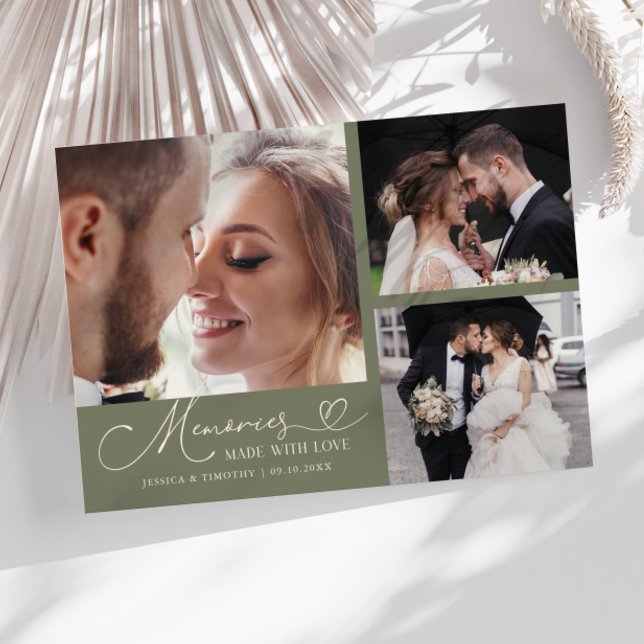 Memories Made With Love Wedding Sage Green Photo Dankeskarte (Von Creator hochgeladen)